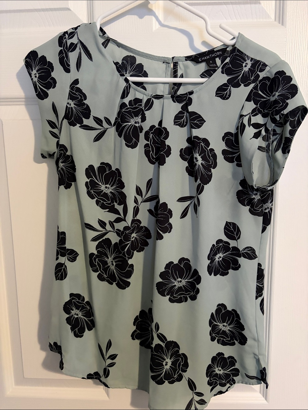 41 Hawthorn Mint Green Blouse with Black Floral Print